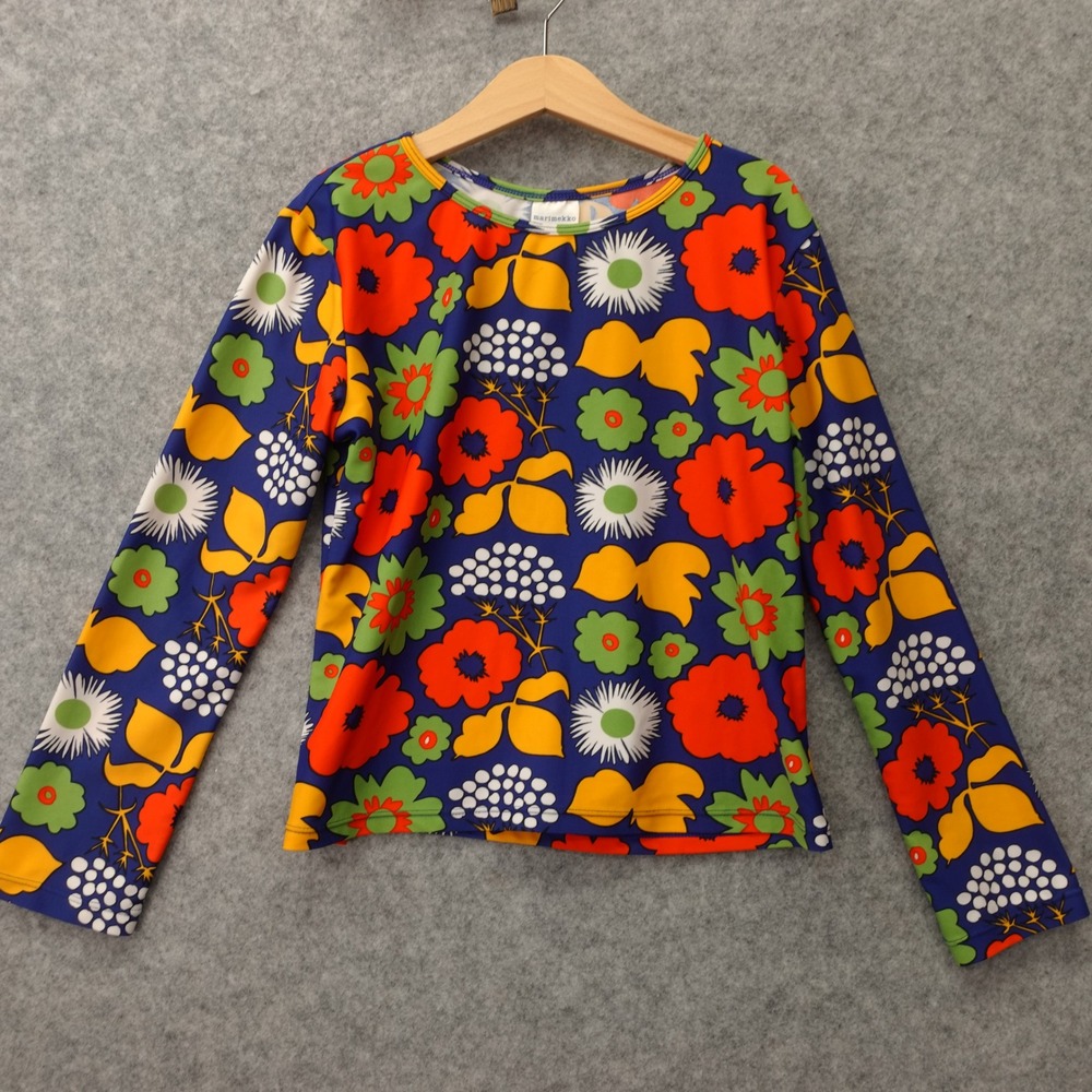 Girls Rash Guard XL Blue Floral Scandi Mod Swim Shirt Top Beach MARIMEKKO TARGET